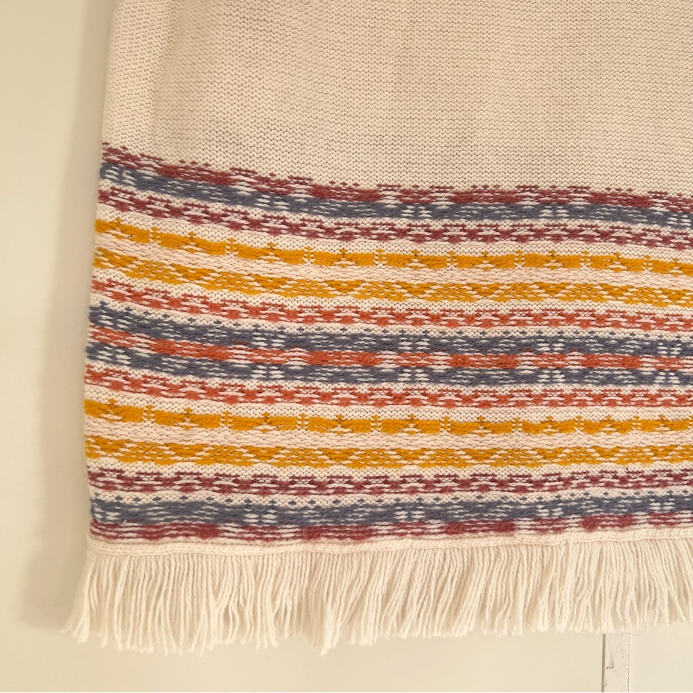 Madewell Short sleeved Cream Multicolor Knit‎ Fringe Sweater Tee, S - Picture 5 of 11